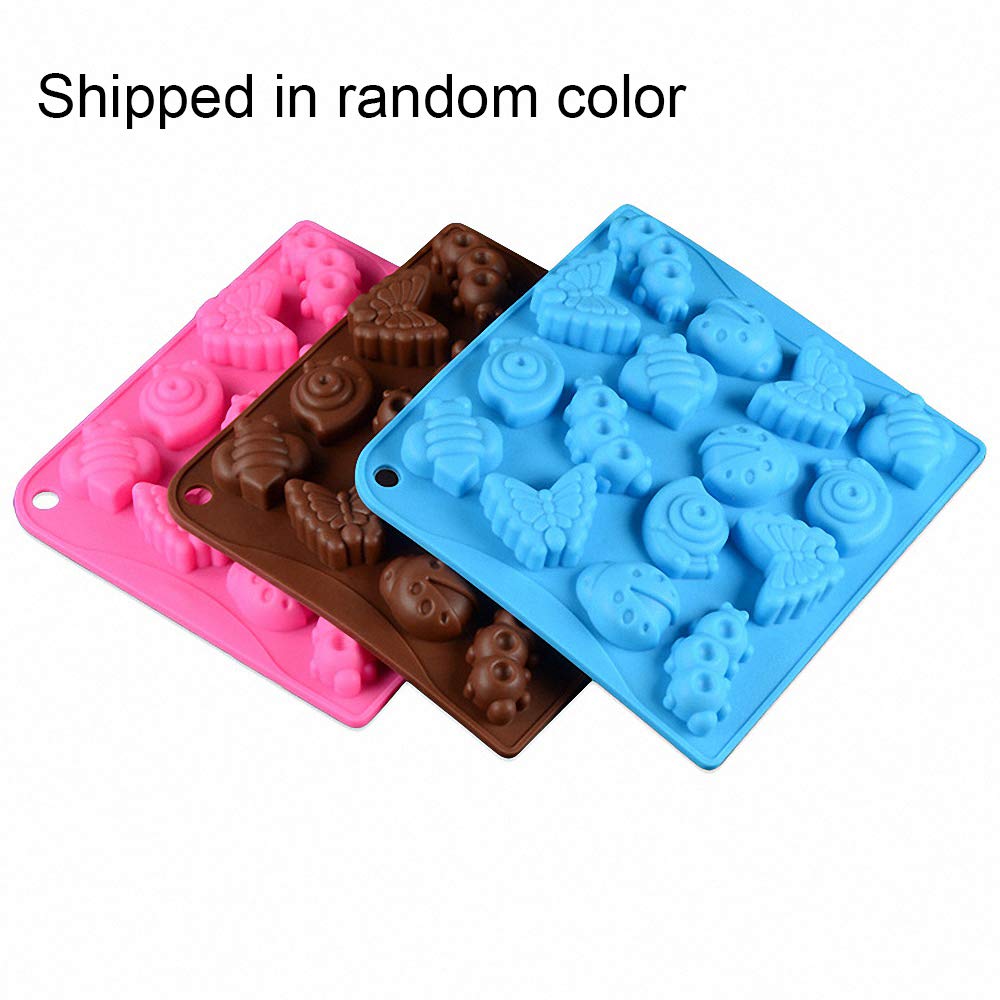 2Pcs 16 Cavity Insect Silicone Molds Butterfly Snail Ladybug Bee Bug Chocolate Candy Mold Insects Crayon Wax Melt Mini Soap Mould Ice Cube Tray (Random Colors) - Image 5