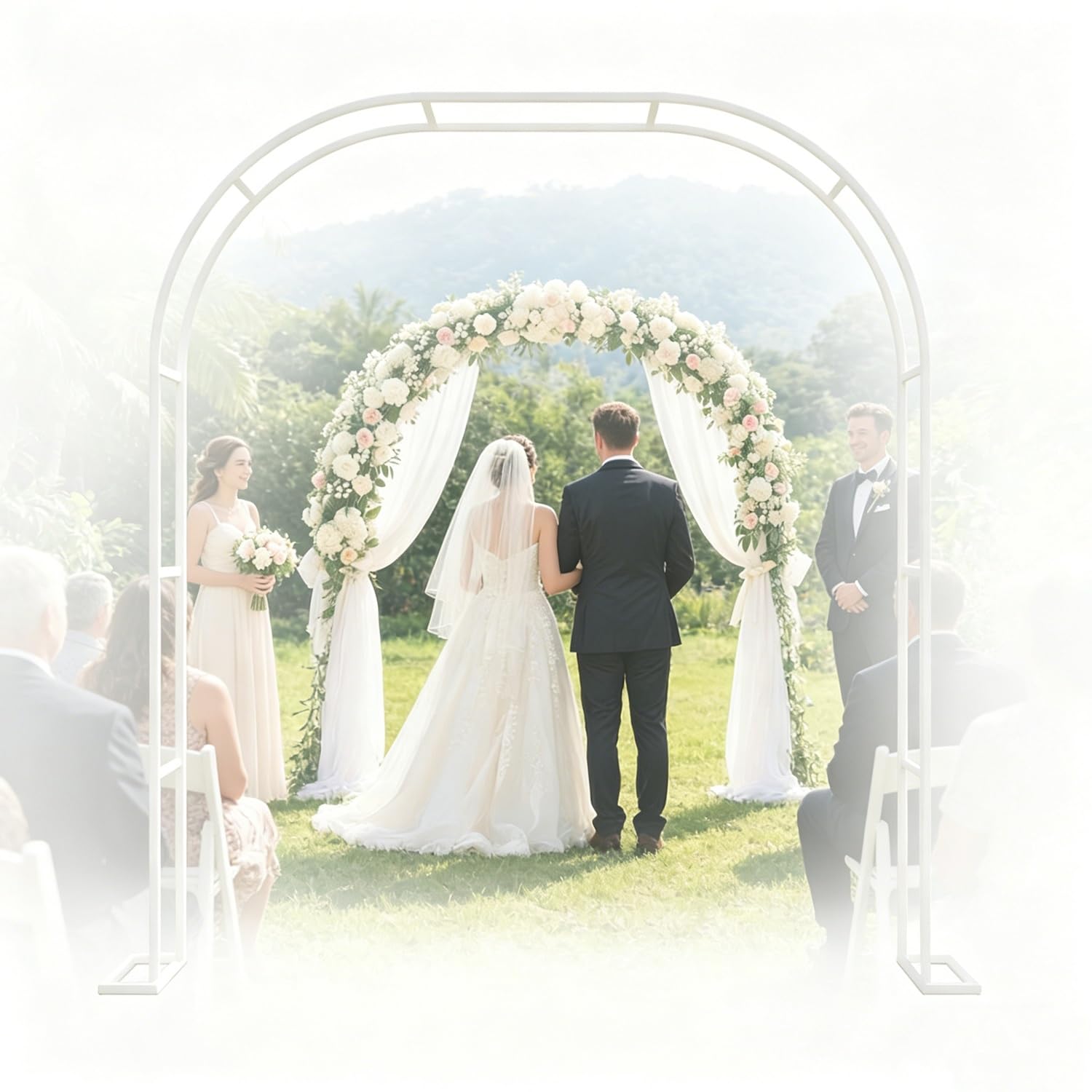 Enrejado de arco de jardín para plantas trepadoras y arco metálico blanco para eventos