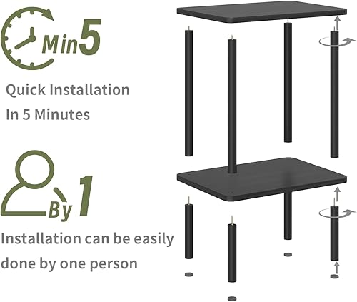 Miniatura 4 de Apicizon Mesa auxiliar de 2 niveles, mesa auxiliar bohemia con estante de almacenamiento, mesita de noche para espacios pequeños, dormitorio, sala