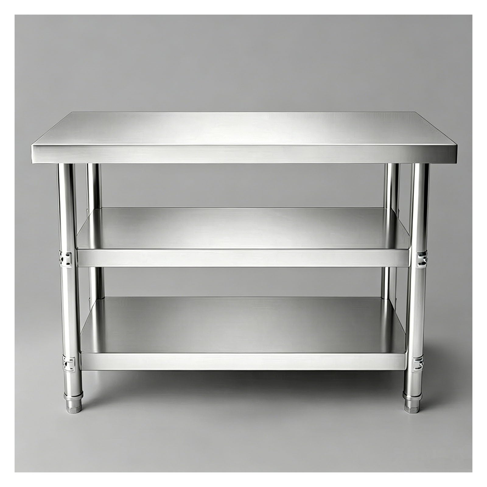 Workbench with Adjustable Shelves, Three-tier Open Storage and Packing Station, Commercial Metal Prep Table, Kitchen Prep Table and Chopping Table, for Restaurants and Homes