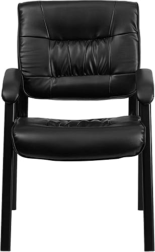 Miniatura 8 de Silla negra de cuero para invitados  recepción con marco en acabado negro de Flash Furniture Cuero Negro