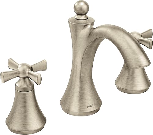 Moen T4524BN Wynford - Grifo de baño de arco alto de dos manijas, níquel cepillado