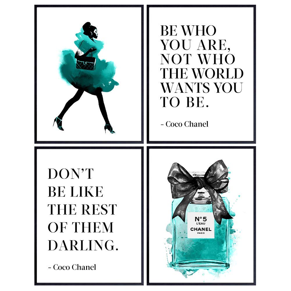 Motivation Quotes Wall Art - Positive Quotes Wall Decor Set - Inspiration Gift for Black African Americans Woman - Glam Wall Decor - Blue Fashion Wall Art - Designer Perfume