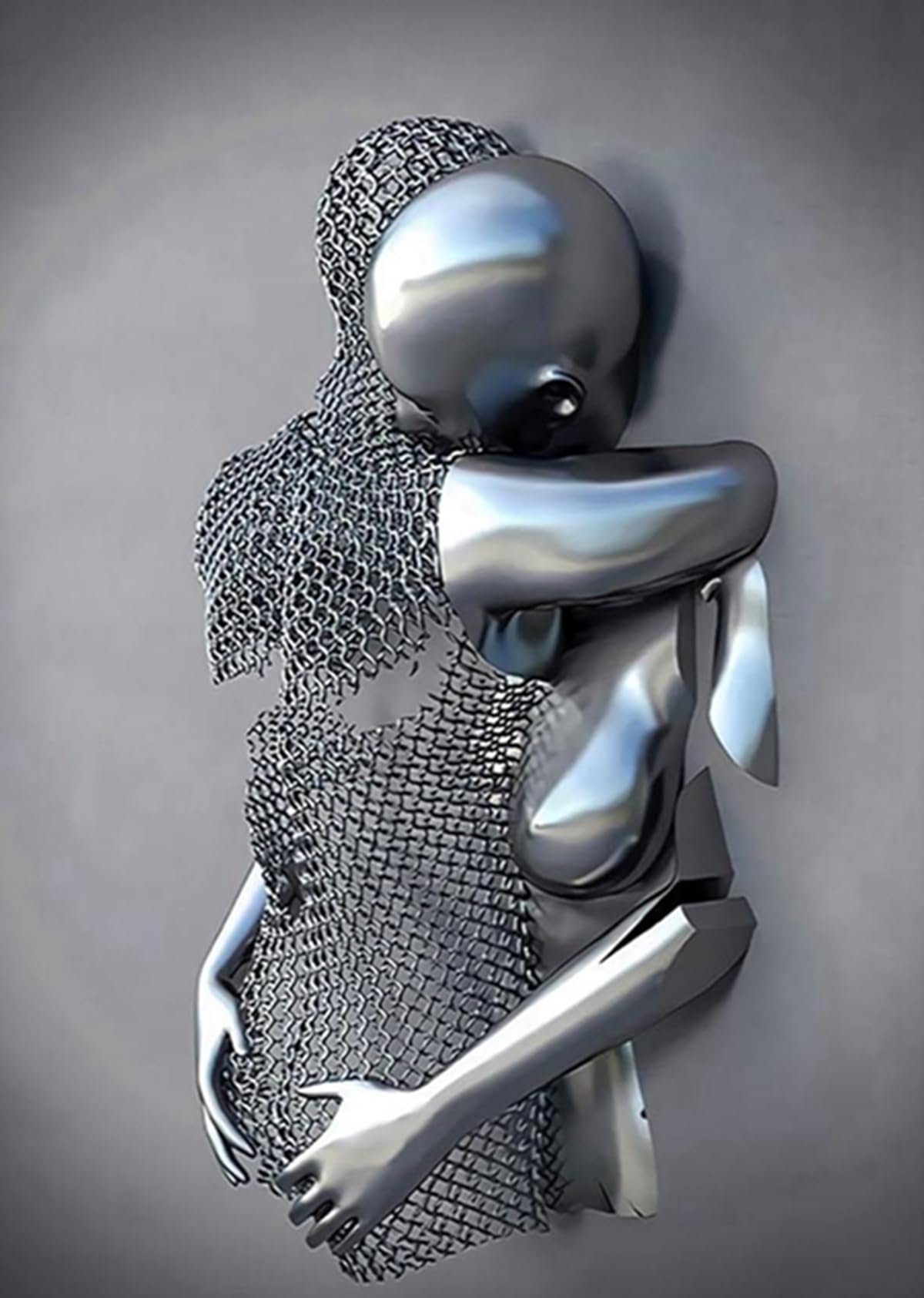 MKHFUW 3D Metal Figure Statue Art Canvas Painting Romantic Abstract Posters and Prints Lovers Sculpture Poster Love Heart Kiss Pictures