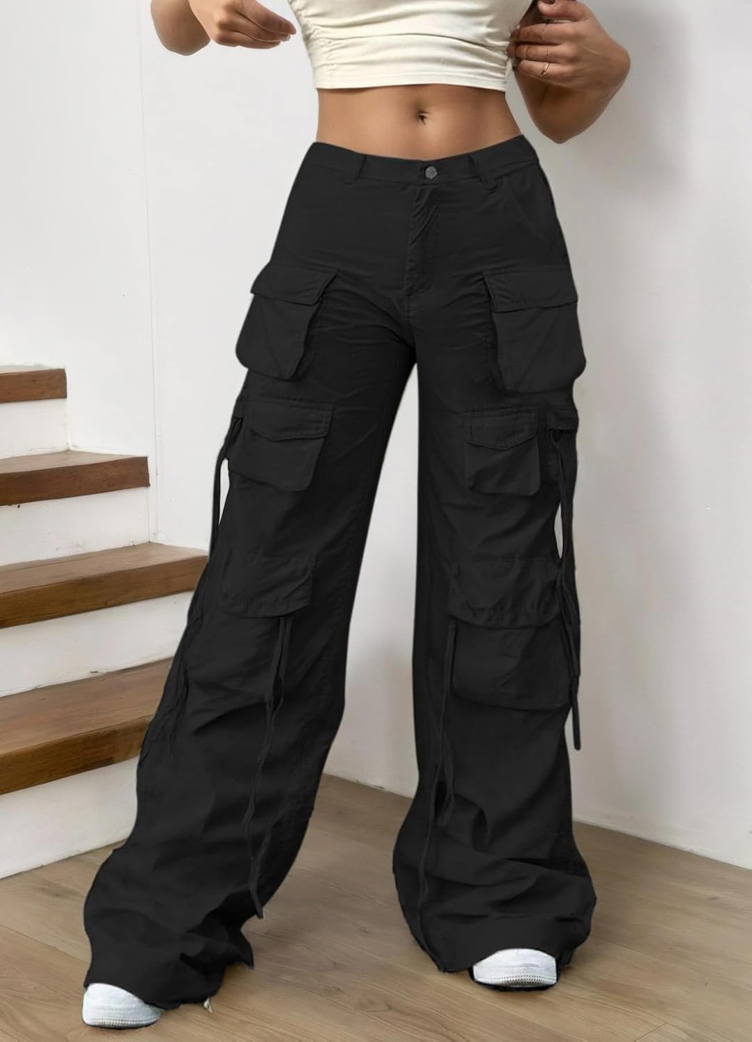 Wide Leg Cargo Pants for Women Casual Elastic High Waisted Multiple Pockets Baggy Jogger Hiking Workout Pants
