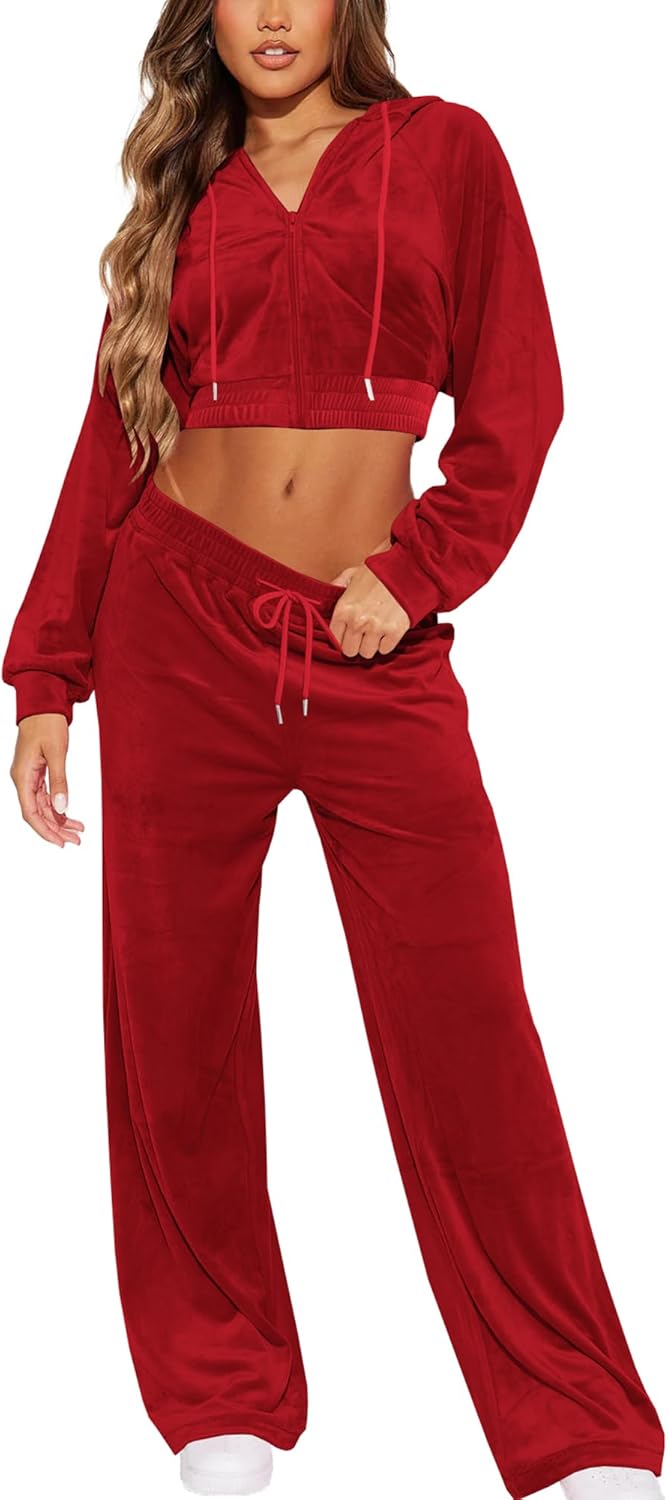 SMSN Women Sweatsuits Set Velvet 2 Piece Tracksuit Outfits Velour Jogging Long Sleeve Sweat Hoodie and Sweatpants Set