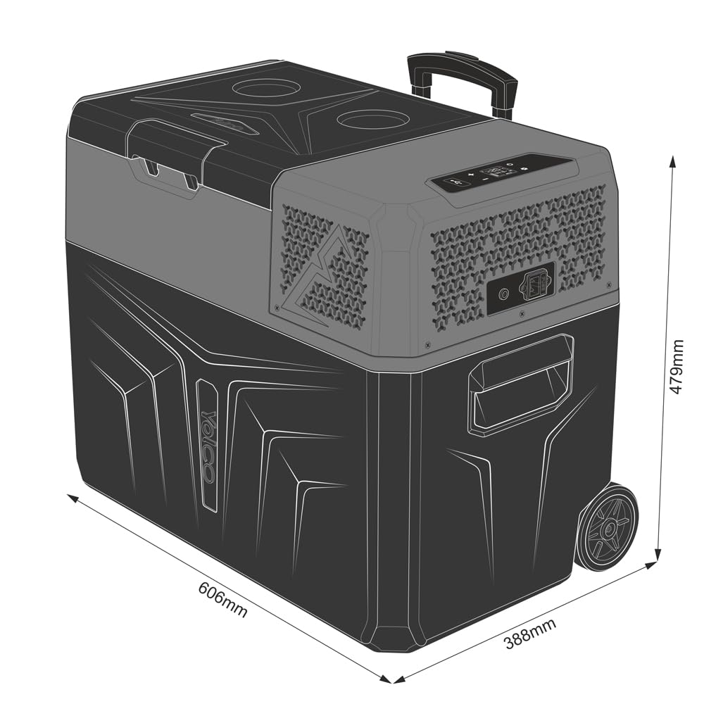 Yolco BCX40 Carbon elektryczna lodówka kompresorowa, sterowanie aplikacją za pomocą Bluetooth, 12/24 V i 230 V, do samochodu, ciężarówki, łodzi, lodówki kempingowej