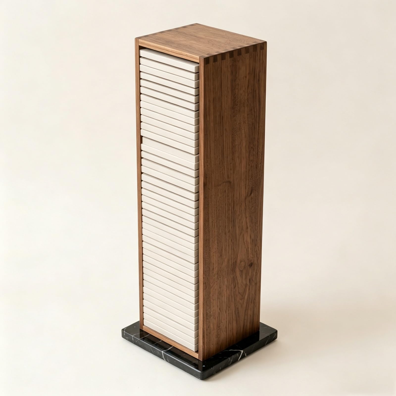 Estante Vinilos Madera Maciza, Soporte CD Vertical Nogal. | Estante vertical para discos de vinilo, mueble organizador para salón, sala de música.(20x18x108cm/7.9x7.1x42.5in)
