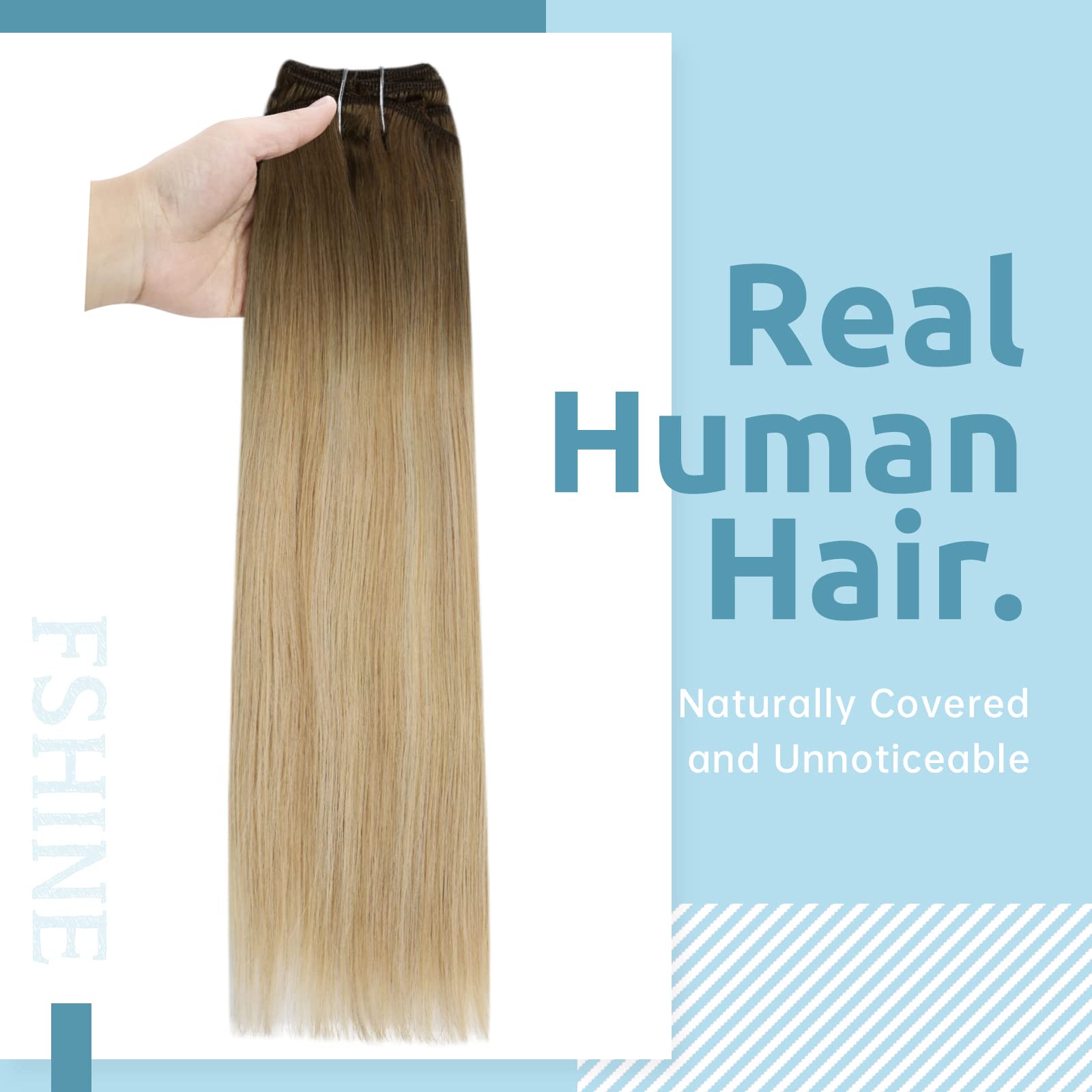 Fshine Clip in Estensioni Dei Capelli Umani 60.9cm Castagno Marrone Ombre Biondo Mix Platino Blonde Liscio Remy Estensioni Dei Capelli Umani Clip on Capelli Spessi 120g 7pcs
