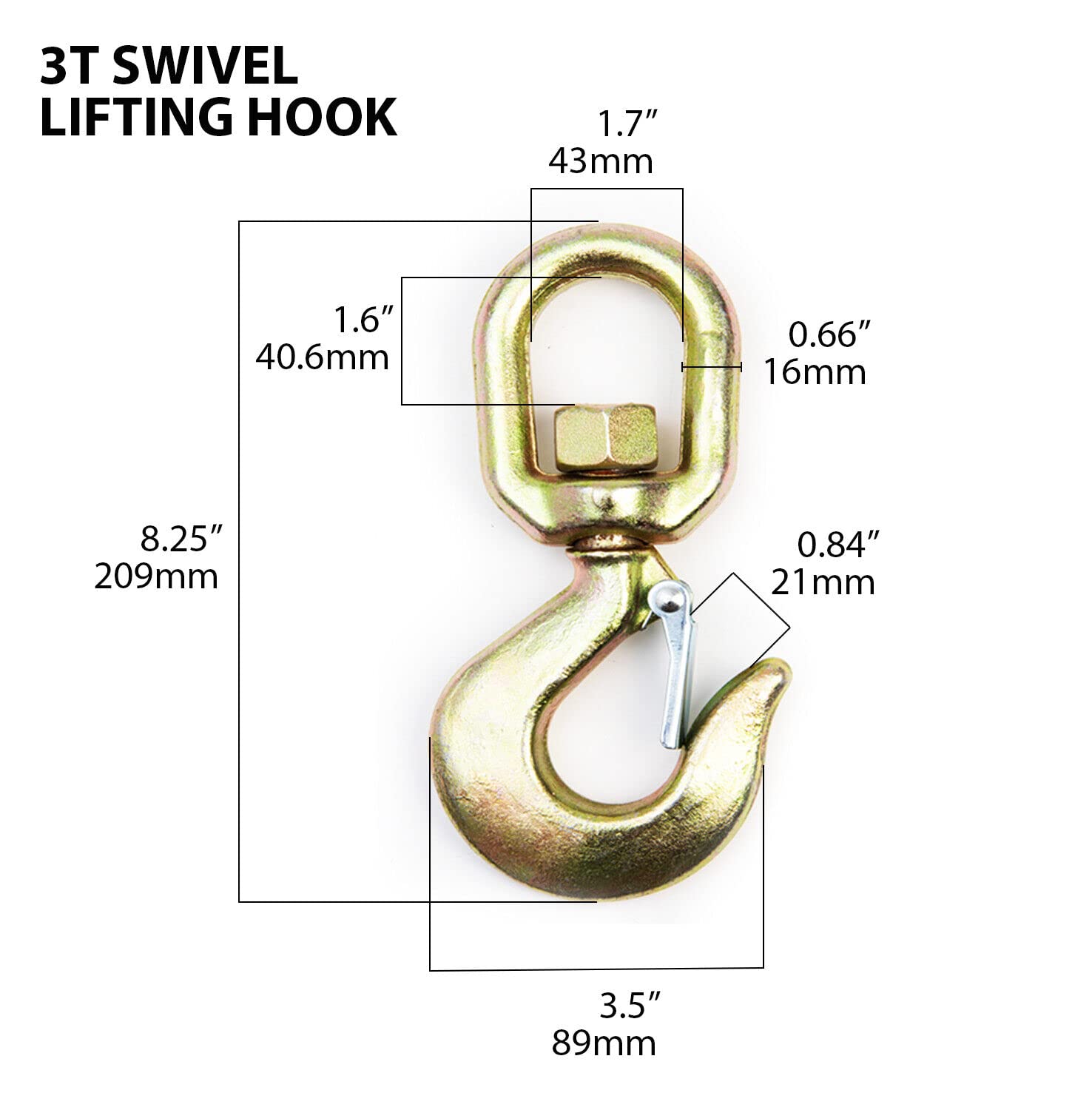 Hi-Gear 3 Ton Hoist Swivel Hooks for Lifting Chains, 6,600 Lbs Working Capacity, Heavy Duty Swivel Eye Hook, G70 Chain, 5/8’’ Safety Latch, Designed for Rigging, Lifting & Overhead Applications.