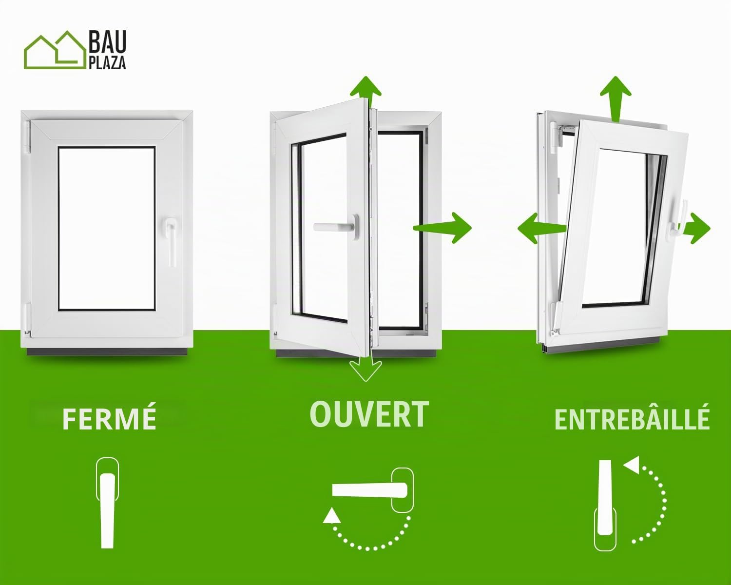 Fenêtre en PVC blanc vitrage triple 4/10/4/10/4 - LxH 40 x 50 cm d'ouverture Gauche Toutes les tailles 400 x 500 mm Oscillo-battant 1 vantail - BauPlaza
