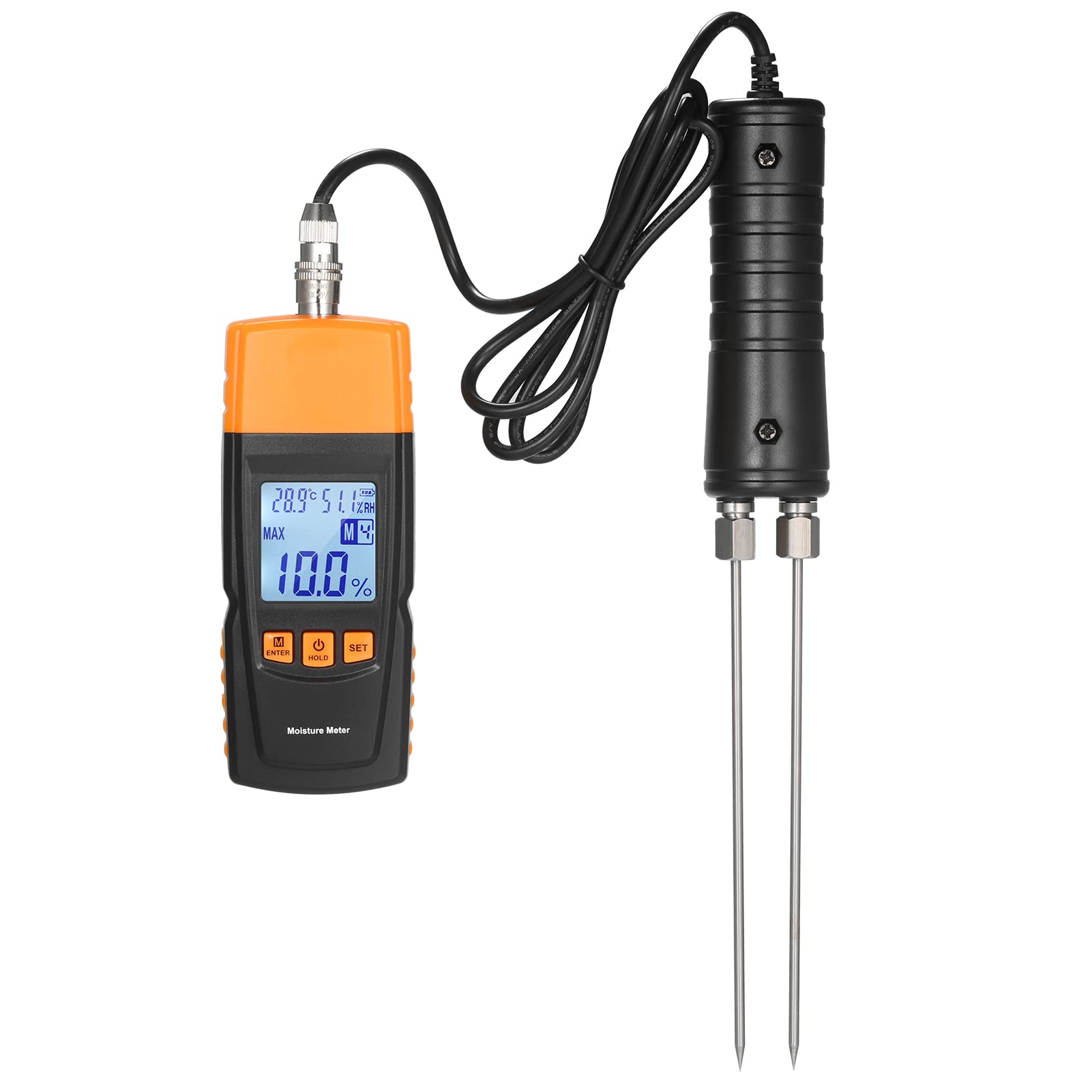 J/E 3-in-1 Digital Wood Moisture Meter Firewood Water Content Analyzer Ambient Temperature+Humidity+Wood Moisture Tester with Extra Long Probe for Woodworking Lumber Timber