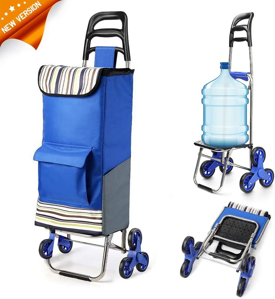ROYI Upgraded Folding Shopping Cart, Stair Climbing Cart Grocery Laundry Utility Cart with Wheel Bearings