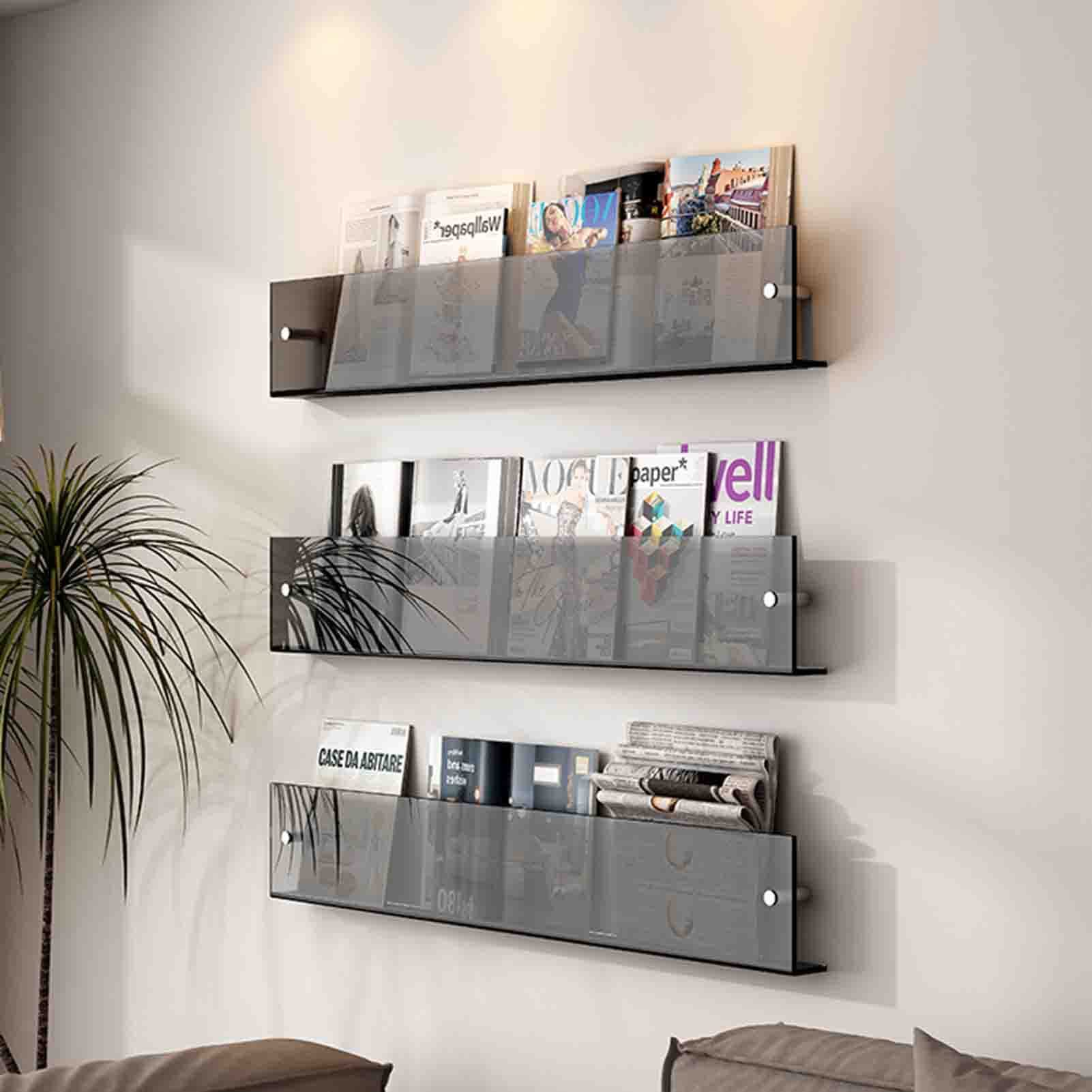 2-pack-drijvende Boekenplanken, Aan De Muur Gemonteerde Boekenplank, Acryl Muur Opknoping Tijdschrift Opslag Planken Display Organisator Voor Slaapkamer, Woonkamer, Kantoor(Size:40cm
