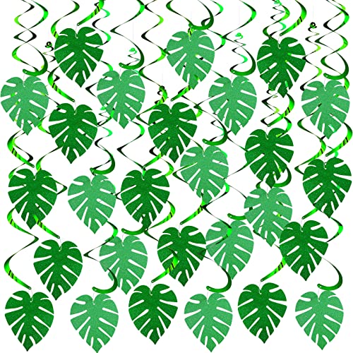 Ireer 64 Pcs Luau Hawaiian Party Decorations Palm Leaves Swirl Party Decorations Tropical Leaves Hanging Ceiling Swirls Green Decorations Jungle Party Decorations For Summer Baby Shower Birthday #TOP7