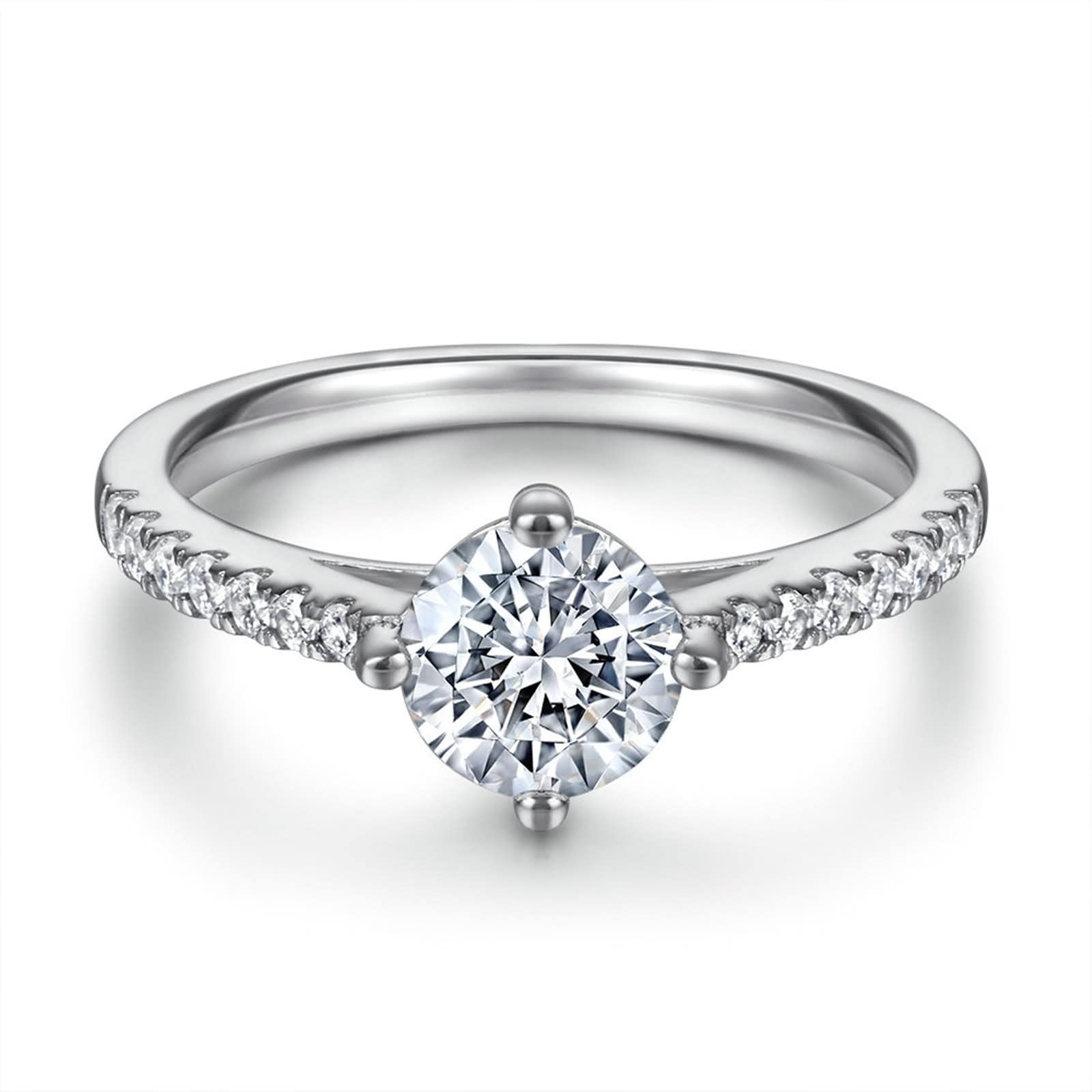 WXKAGF Eheringe für Damen, rund, 4 Zinken, Sterlingsilber mit Zirkonia für den Valentinstag