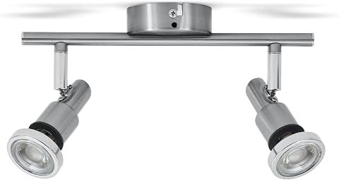 B.K.Licht plafonnier SDB LED 2 spots orientables, IP44, luminaire plafond salle d'eau, ampoules 5W GU10 incl., 400Lm par ampoule, blanc chaud 3000K