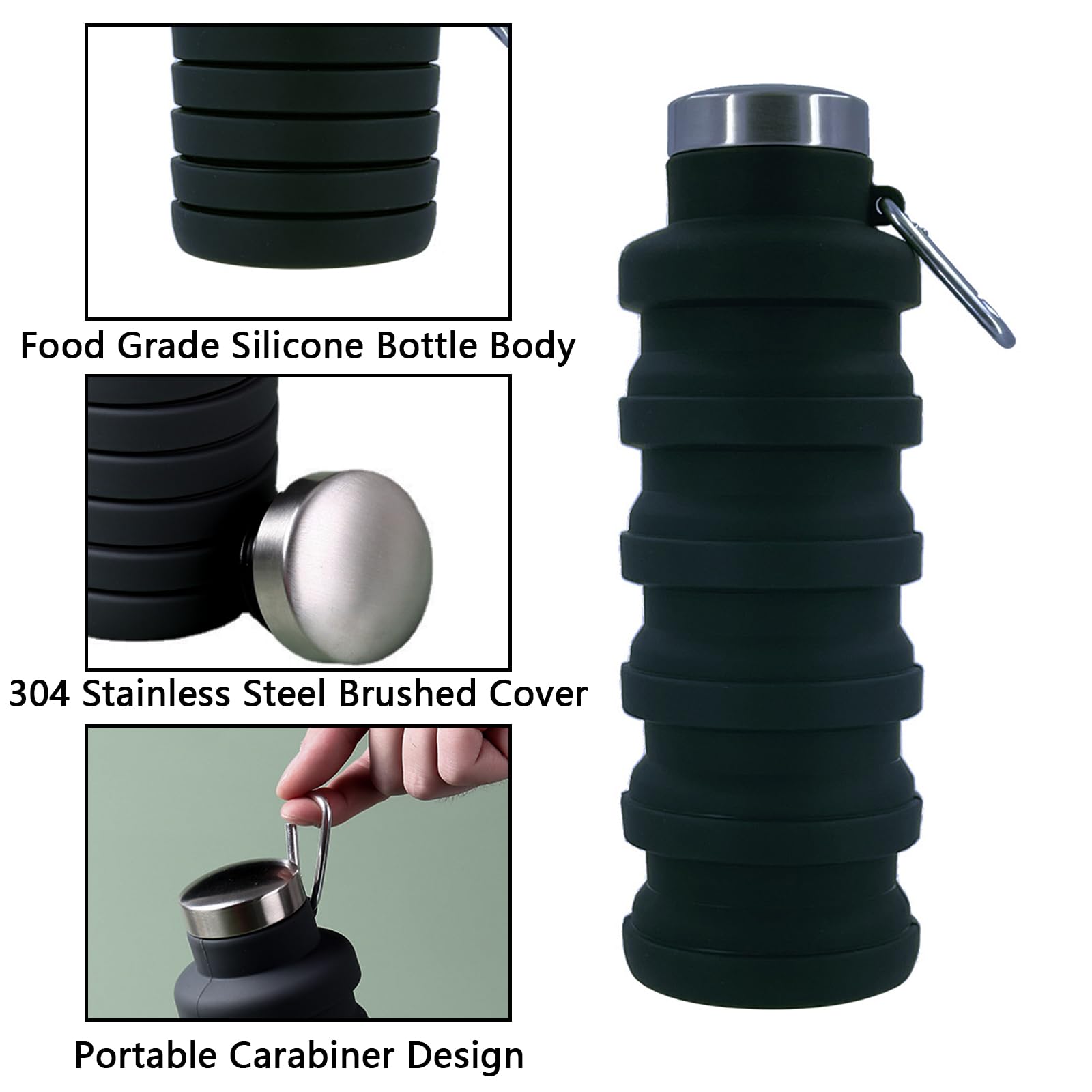 Lizbin Collapsible Water Bottle, Foldable Water Bottles 17oz, Portable Leak Proof Sports Water Bottle - Image 3