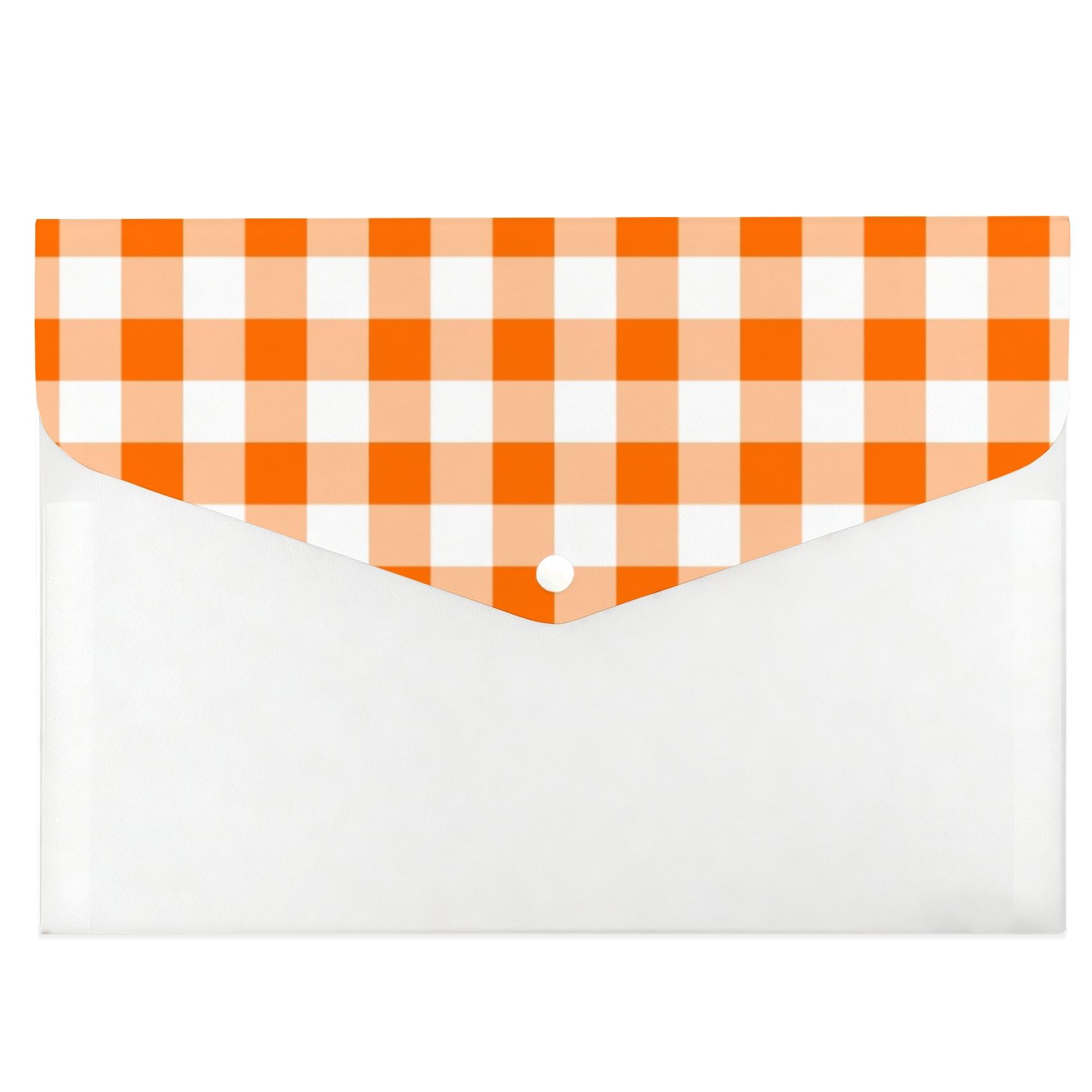 Orange and White Gingham Plastic Folders A4, Filing Folders, Organiser Folder, Student Nurse Essentials A4 Document Wallets, Storage Files with Snap Button, Document Bag for School Office Home Travel