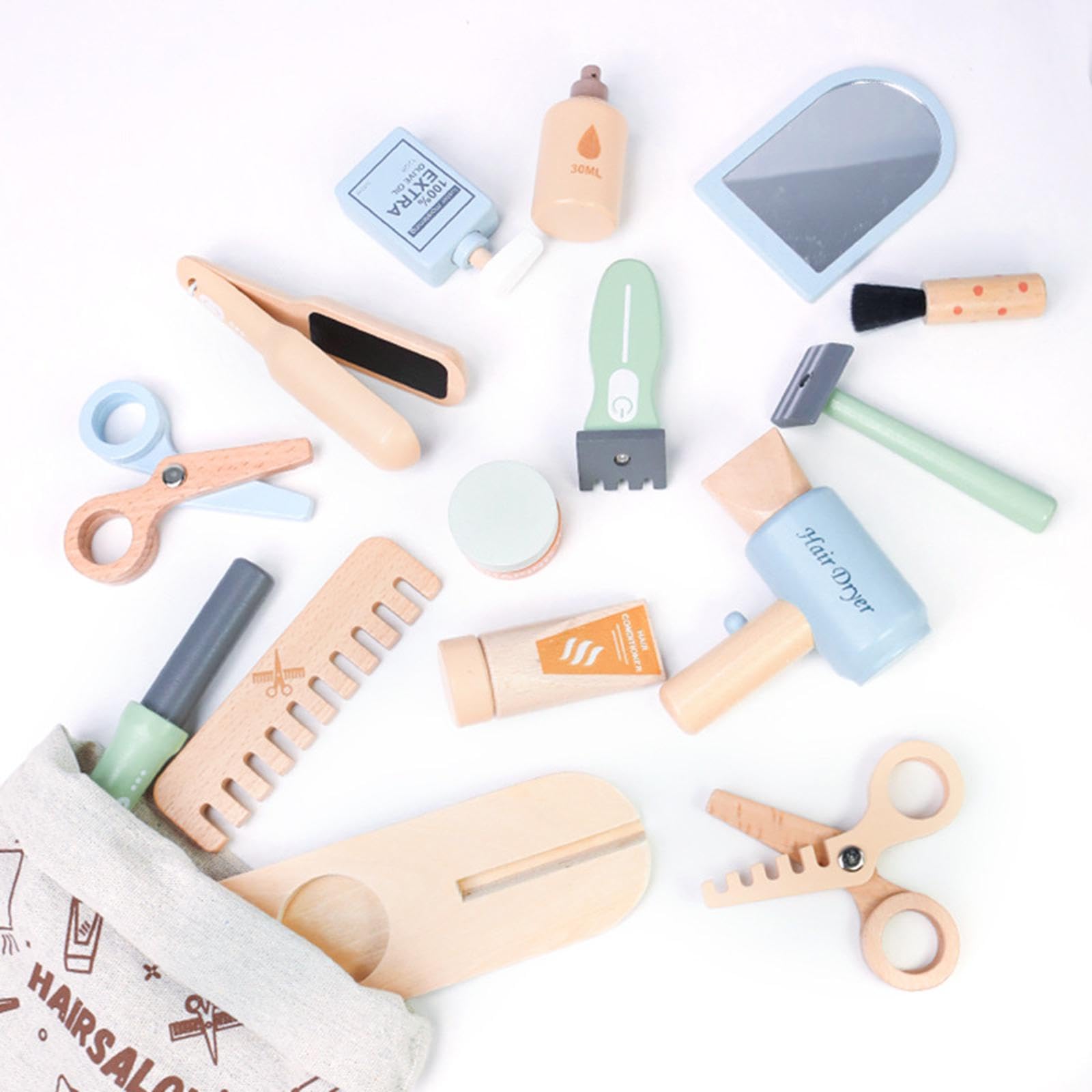 Set da Gioco per Parrucchiere in Legno per Bambini, Set da Gioco per Barbiere, di Ruolo educativo per abilità motorie Fini, da Salone di Bellezza con