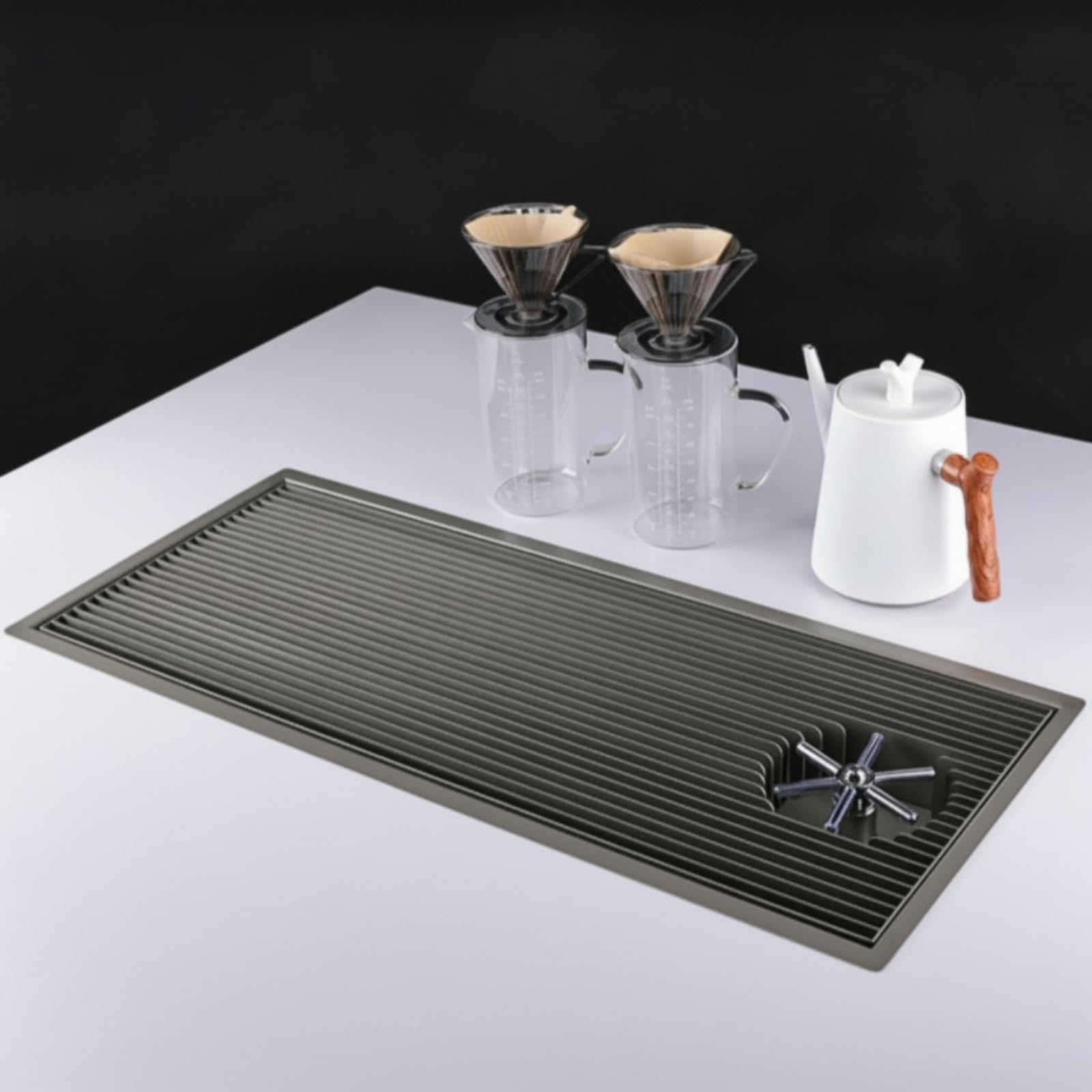 Coffee Station Vassoio per Caffè a Mano Griglia Scolapiatti Vaschetta Raccogligocce Supporto Lavaggio Tazze in Acciaio Inox con Drenaggio