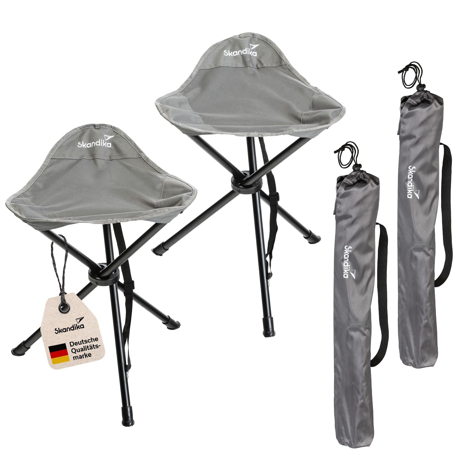 Skandika Sgabello treppiede pieghevole Tomperi, peso utente 100 kg, leggero, compatto, con borsa per il trasporto, struttura in acciaio, piedini antiscivolo (Set di 2 sgabelli)