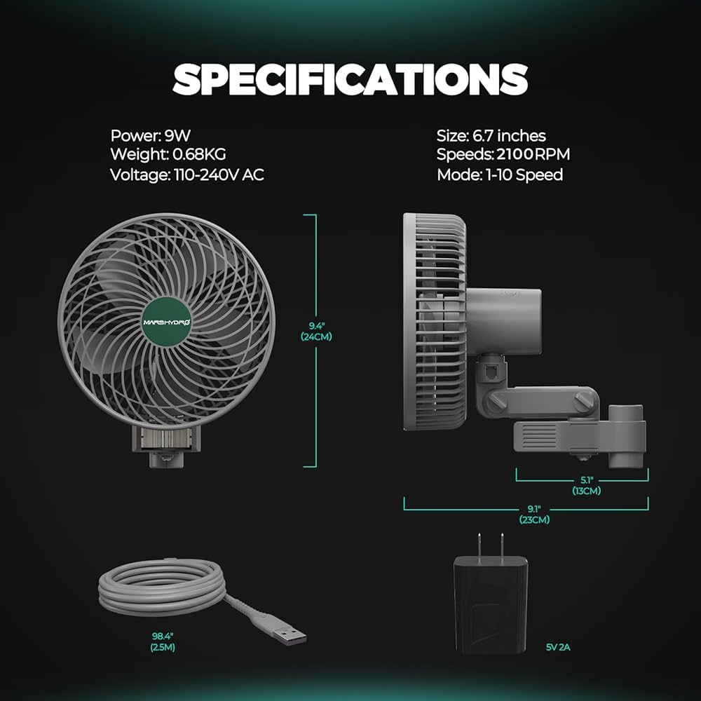 Amazon.com: Mars Hydro M6 Grow Tent Fan, 10 Speeds Powerful