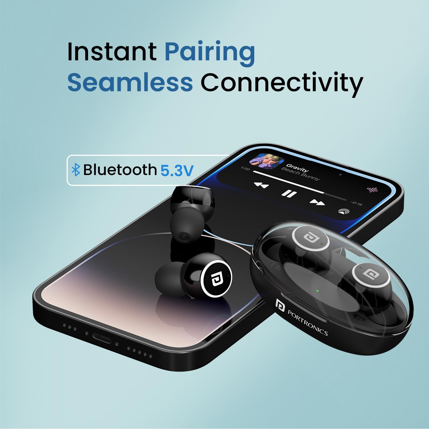 Portronics Harmonics Twins S13 in Ear True Wireless Earbuds with Mic, 24H Playtime, Game/Music Mode, Touch Control, 8mm Driver, Bluetooth 5.3v,IPX5 Water Resistance, Type C Fast Charging(Black) — Amazon image 9