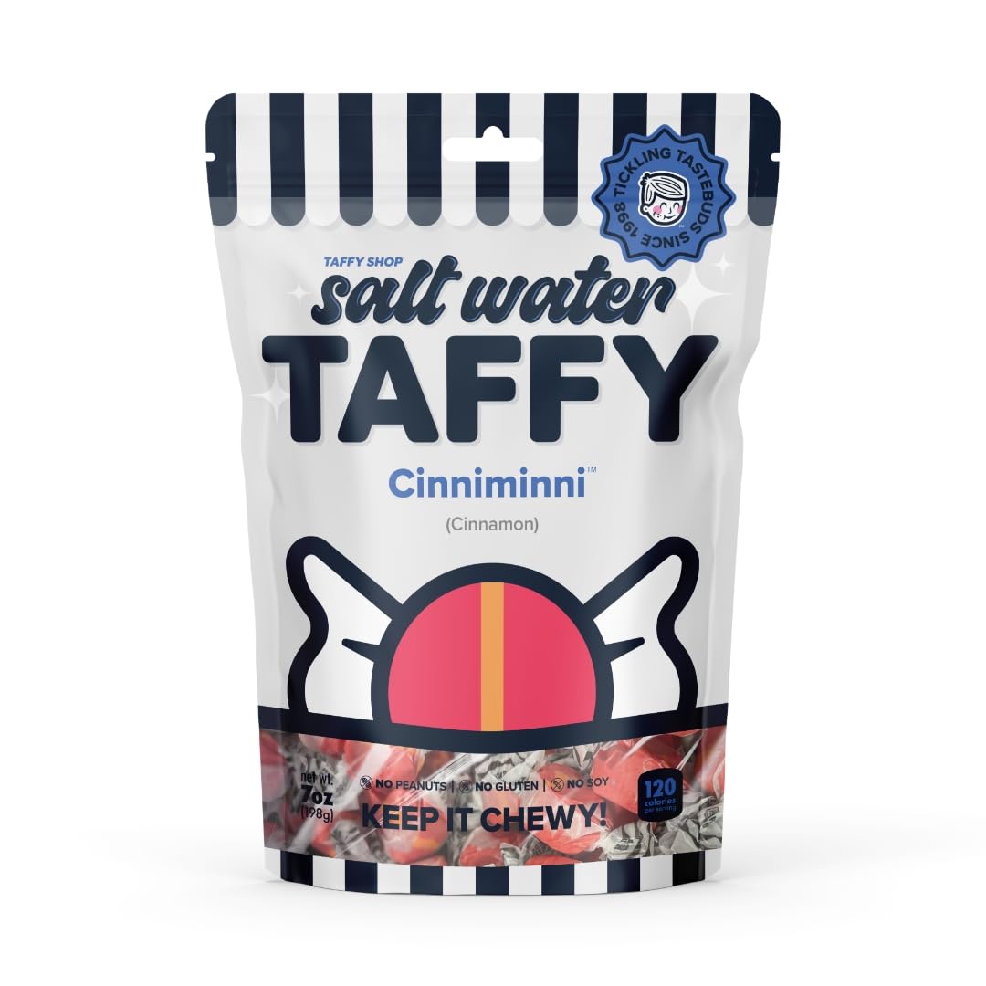 Taffy Shop Cinnamon Salt Water Taffy - Small Batch Salt Water Taffies Made in the USA - Super Soft, Sweet, Taffy Candy - Guaranteed Fresh - Gluten-Free, Soy-Free, Peanut Free - Personal (7oz) Bag