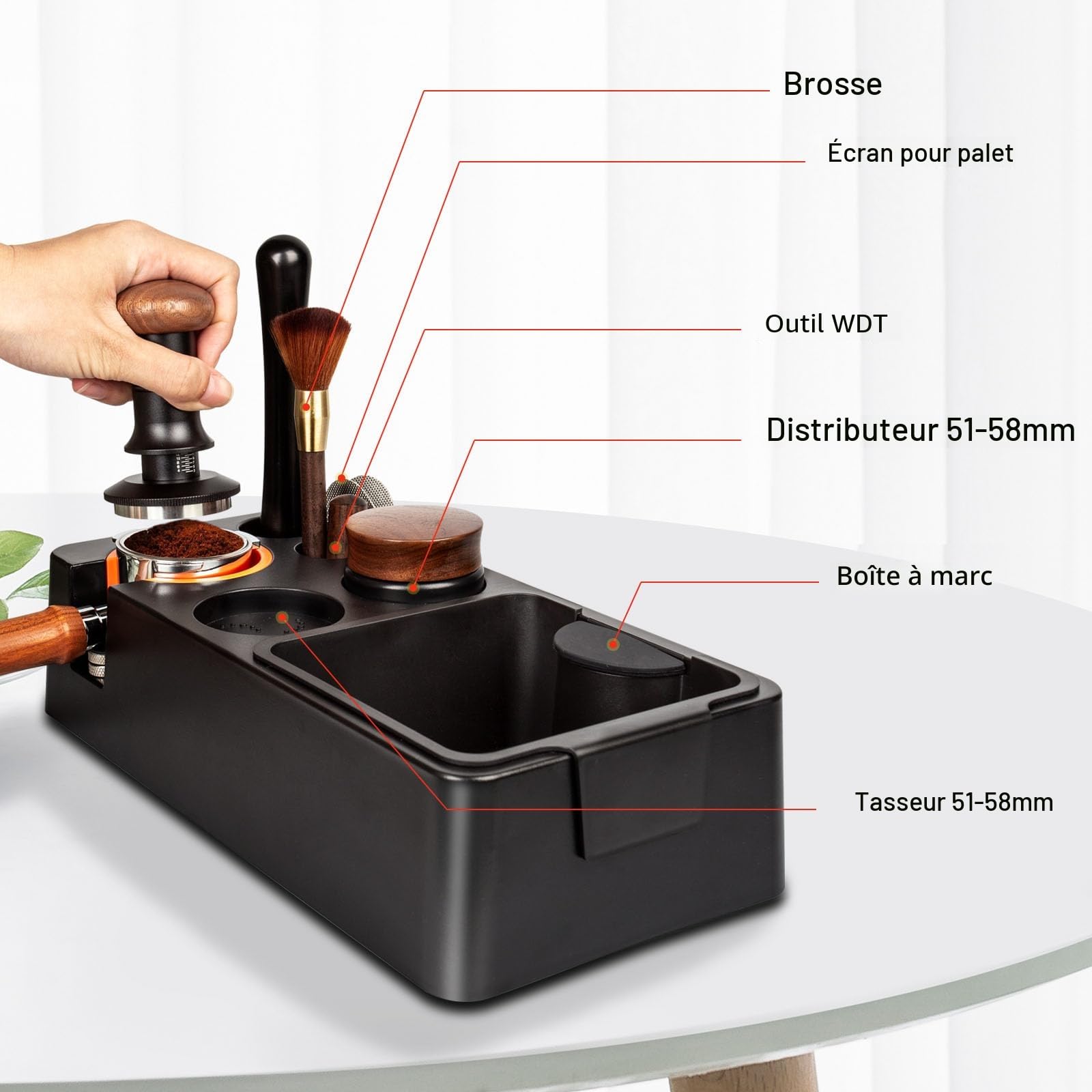 Station de Tamper 51-58mm Universelle Café Tamper | ABS Accessoires pour Machine à Expresso Accessoires Cafe à Expresso Convient à Porte Filtres, Espresso Tamper