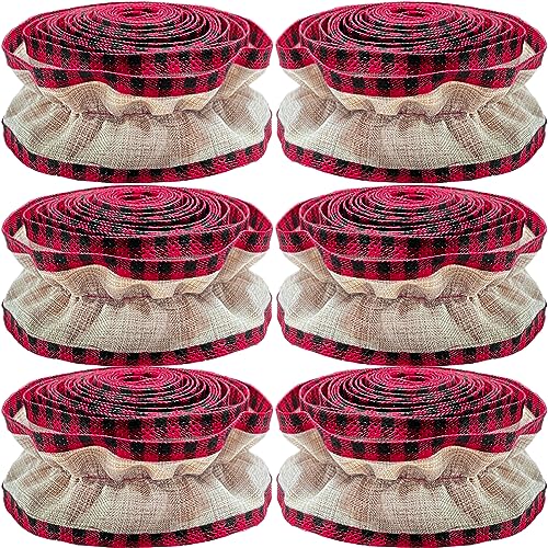 Jishi-Christmas-Tree-Ribbon-Garland-Burlap-Buffalo-Plaid-Christmas-Decorations-9-Ft-X-6-Rolls-Red-and-Black-Buffalo-Check-Burlap-Ribbon-Xmas-Tree-Garland-Vintage-Country-Rustic-Farmhouse-Home-Decor Jishi Christmas Tree Ribbon Garland Burlap Buffalo Plaid Christmas Decorations 9 Ft X 6 Rolls Red and Black Buffalo Check Burlap Ribbon Xmas Tree Garland Vintage Country Rustic Farmhouse Home Decor