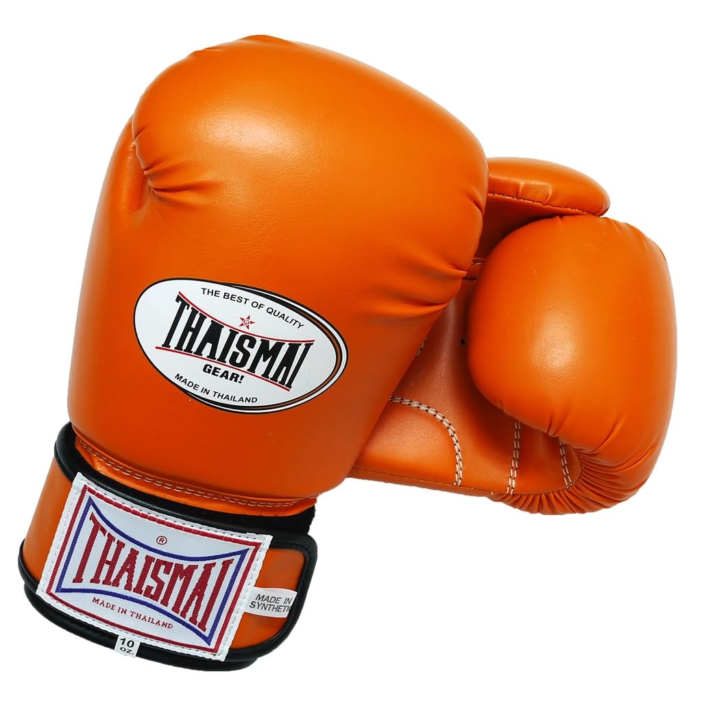 Thaismai Muay Thai Style Vectro Straps Boxing Gloves Polyurethane Synthetic Leather Material Orange Color (10)