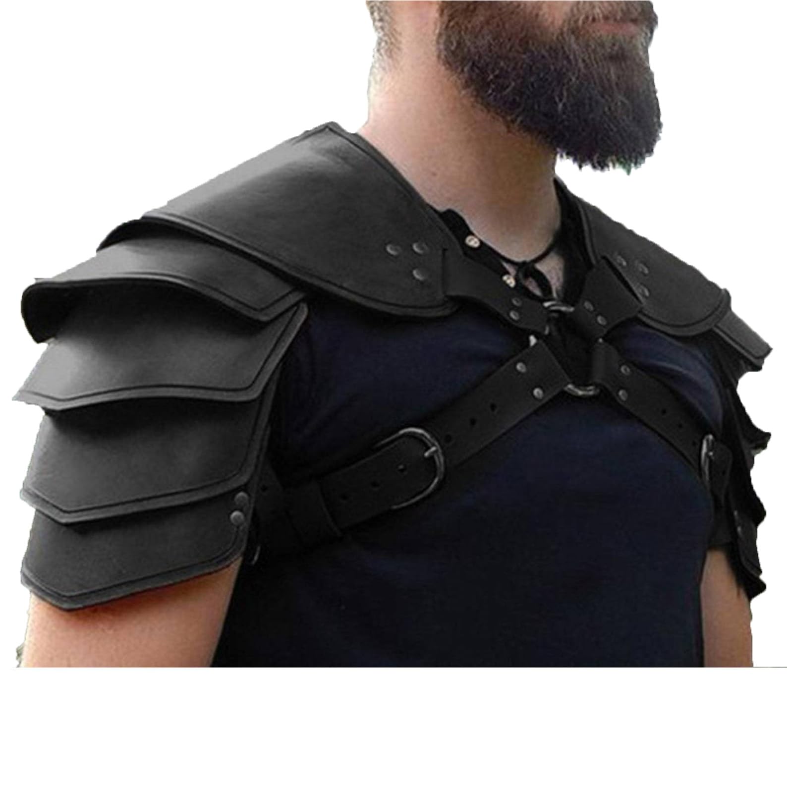 Steampunk Shoulder Armor for Men Adjustable Faux PU Leather Shoulder Armor Medieval Guards for Knight Armor Halloween Cosplay, Black, Standard
