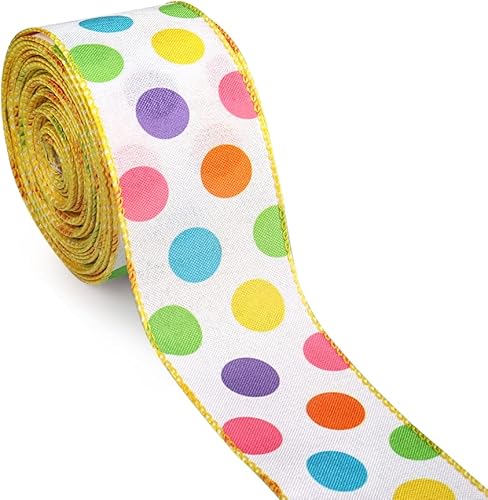 Cintas de tela con puntos de arco iris de primavera, color amarillo, morado, verde, para decoración de festivales de Pascua, decoración colgante,