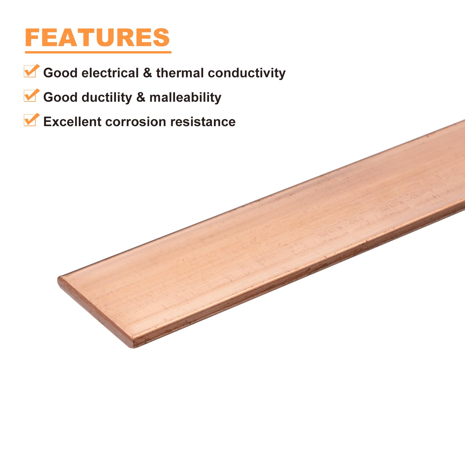 sourcing map Barre plate en cuivre, 0,2 cm d'épaisseur x 2,5 cm de largeur x 20 cm de long pour barre omnibus électrique (2 mm x 25 mm x 200 mm)