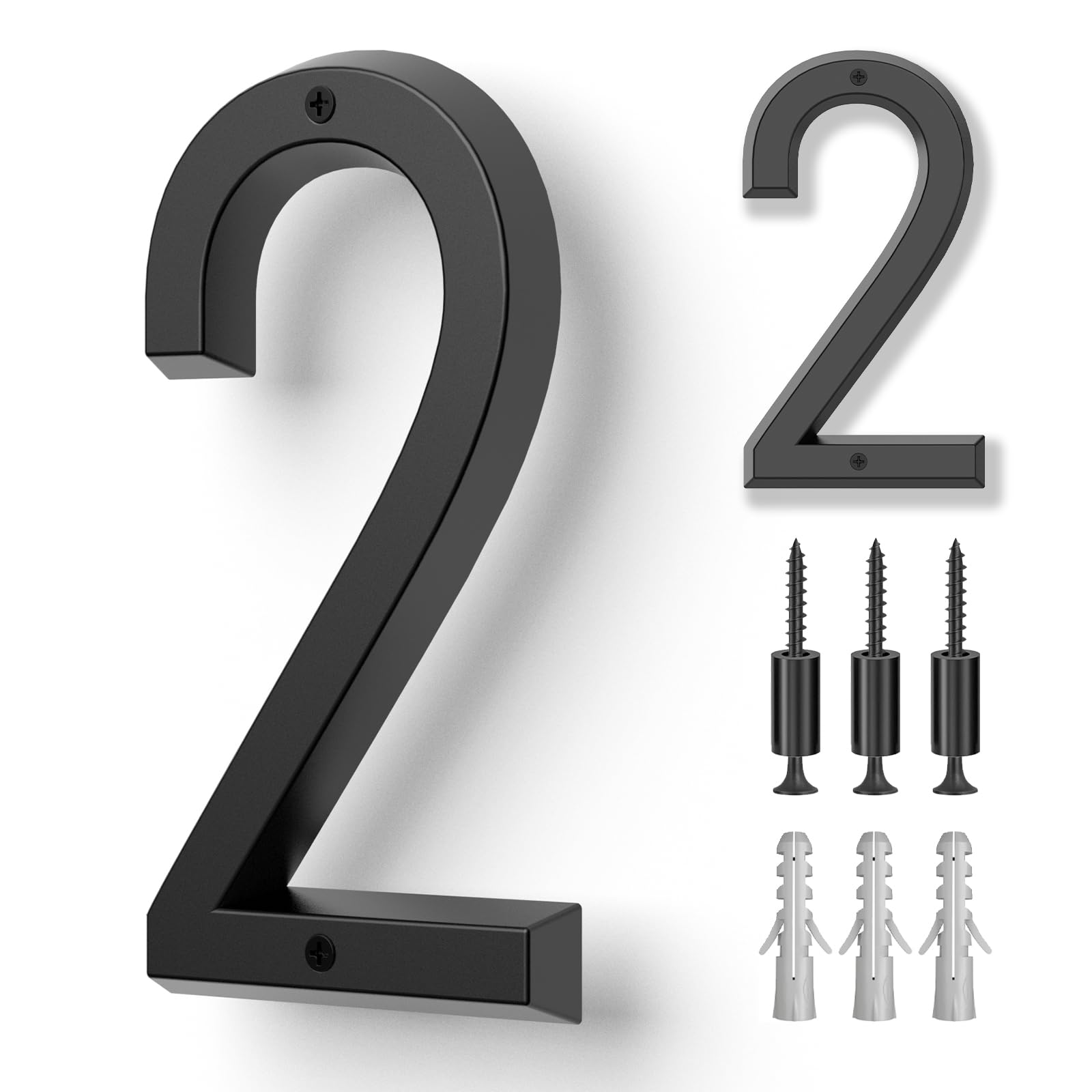 Metalowe numery domów na zewnątrz, znaki adresowe domu 3D, numery skrzynek pocztowych, powlekany czarny, nowoczesny styl (czarny 2)