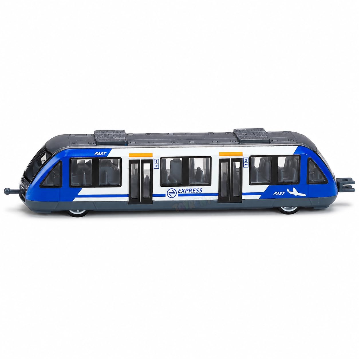 die cast metro train toy for kids, 1:100 scale realistic pull back train model with durable metal body, smooth rolling wheels, educational gift toy for boys & girls 3+ years, blue