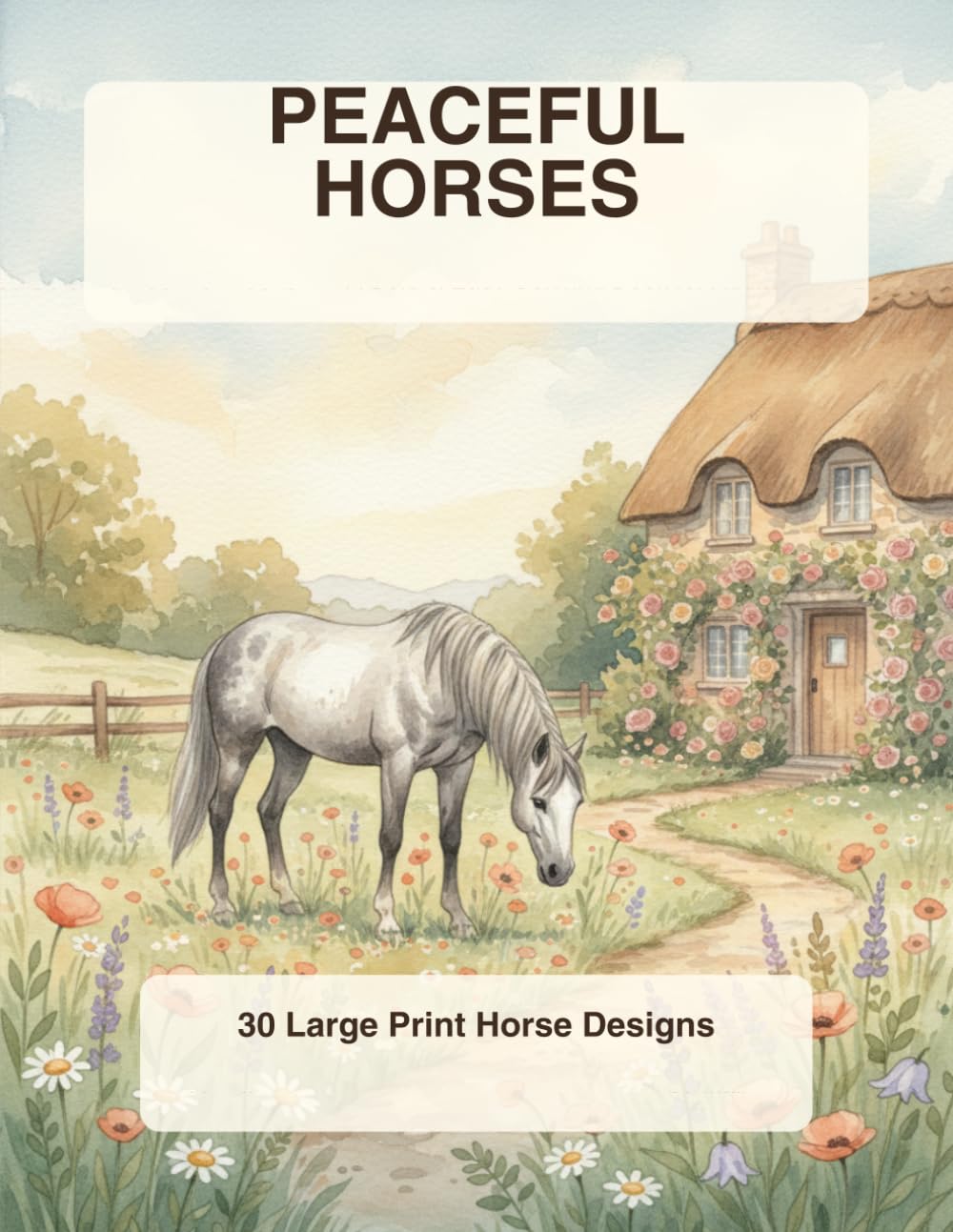 Peaceful Horses Coloring Book for Adults: 30 Bold and Easy Large Print Horse Designs for Relaxation, Stress Relief and Mindfulness — Simple Countryside Scenes for Seniors and Beginners