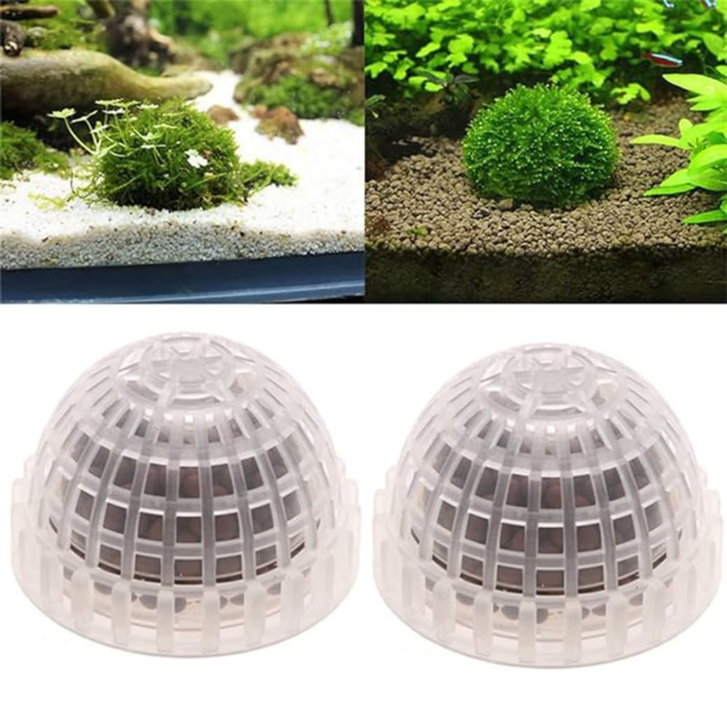 2 Pcs Moss Hemisphere Combination Moss Balls Fish Tank Aquarium Shrimp Houses Free Combination Plastic for Aquatic Holder Fish Tank Accessory Aquarium Decoration (2)