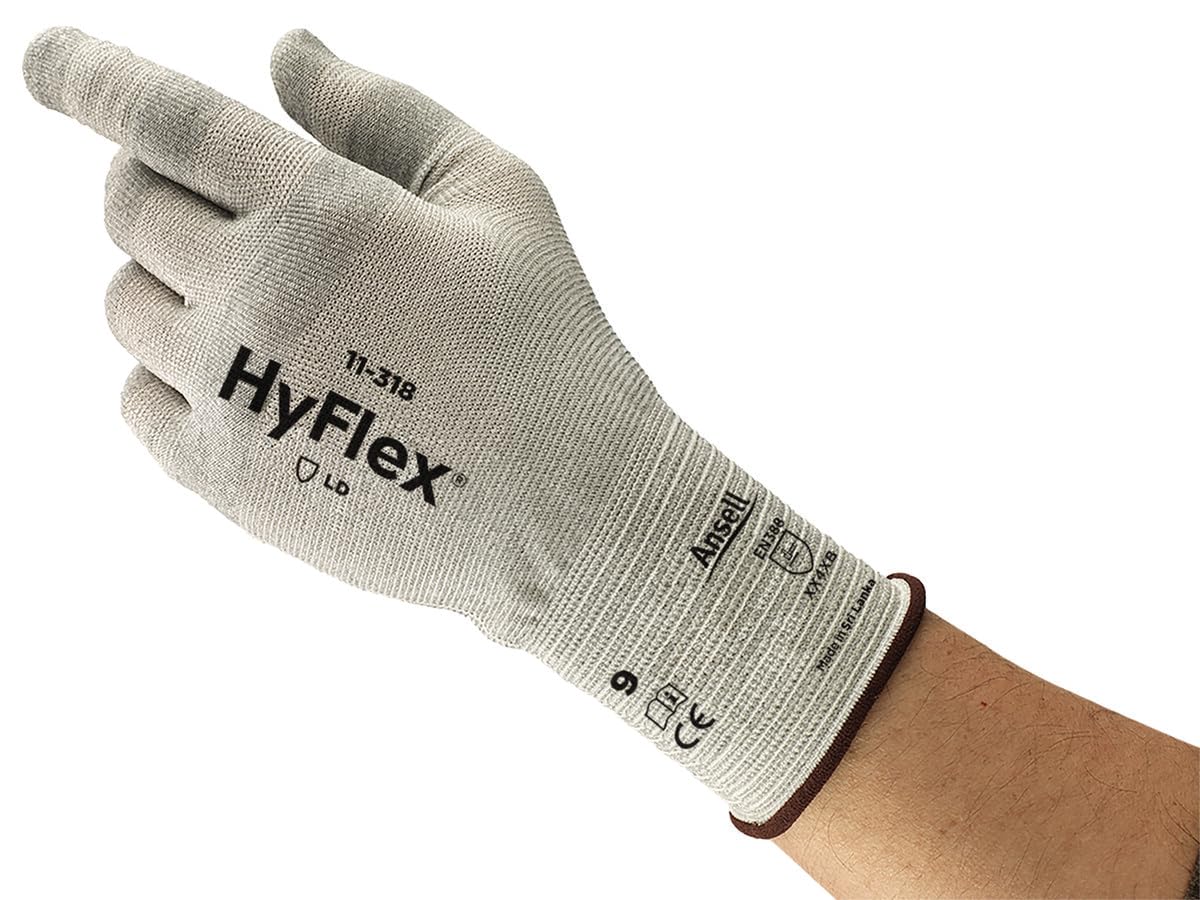 Ansell HyFlex 11-318 Guanti di Lavoro Multiuso, Protezione Meccanica, Senza Silicone, Antistatico e a Basso Rilascio Lanuginoso, Compatibile Touch Screen, Grigio, Taglia XL (12 Paia)