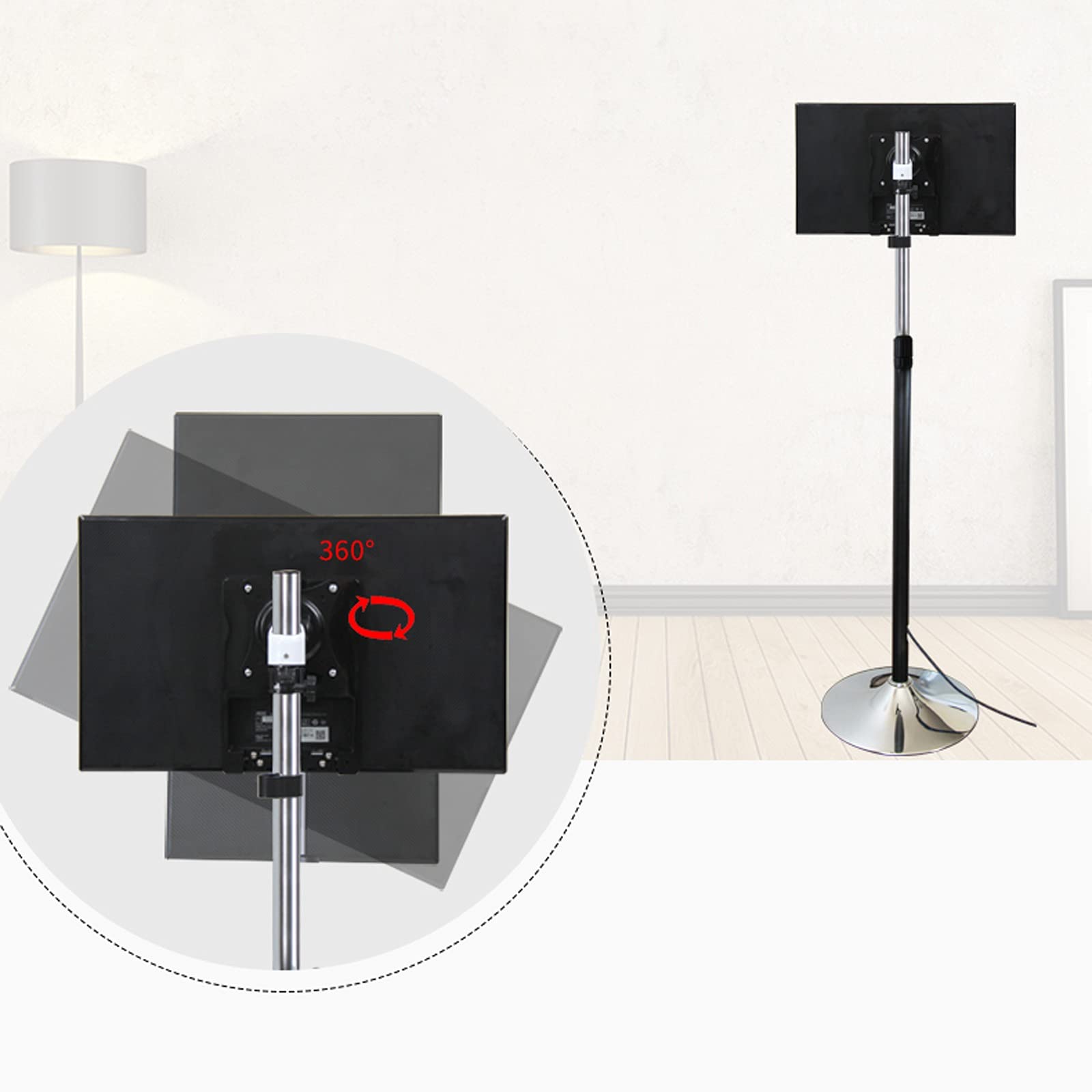 Bras de moniteur à gaz pour moniteur sur pied de 13 à 27 pouces, support de montage mobile pour moniteur avec base ronde, hauteur/inclinaison/rotation réglables, support de bureau pour moniteur 100 x