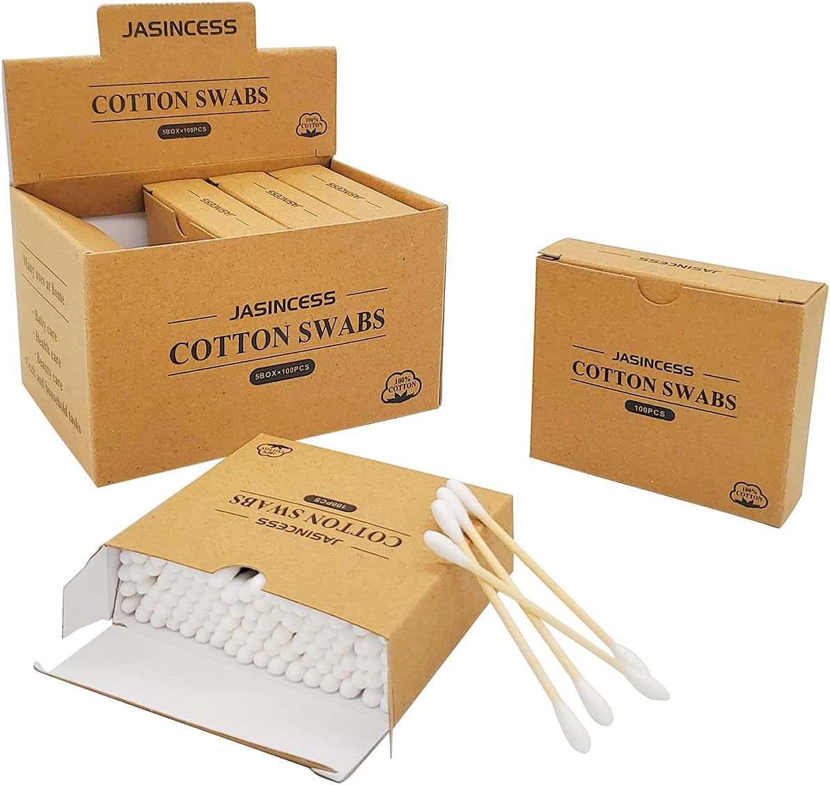 JASINCESS 500 Count Cotton buds Natural Double Round Tips Cotton Buds