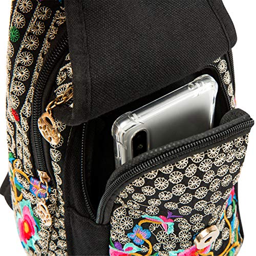 Image of SILKAREA Embroidered Canvas Sling Backpack for Women Travel Chest Bag Crossbody Backpack Purse Shoulder Bag Medium