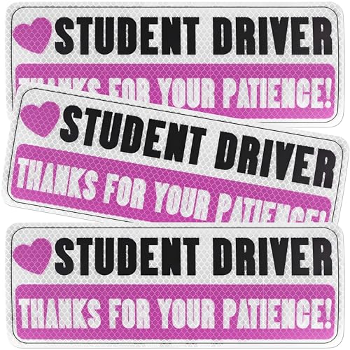 Image of 3PCS Magnetic Student Driver Sticker, Student Driver Sticker Magnet for Car, Thanks for Your Patience, Safety Warning Reflective Bumper Stickers, Pink Car Accessories for Women Drivers