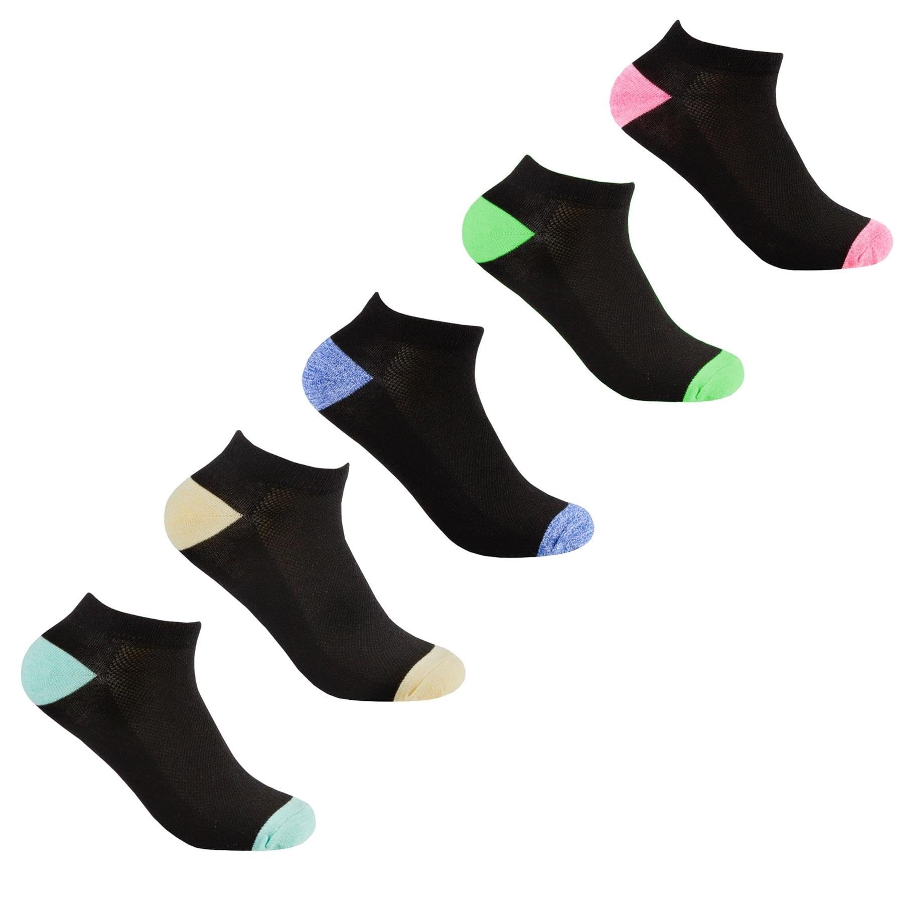 Style It Up 41B593-Womens/Ladies 5 Pairs Socks Sports Trainer Gym Everyday Active Activewear Ankle Liners Arch Support (Black, UK 4-8)