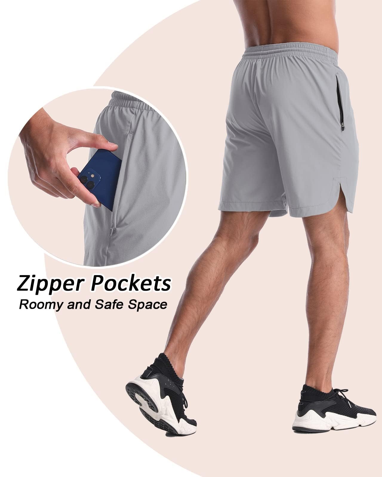 CANGHPGIN Pantaloncini da ginnastica sportivi da uomo, 17,8 cm, leggeri, confezione da 2 pezzi, con tasche, Grigio Scuro+Grigio Chiaro, XX-Large