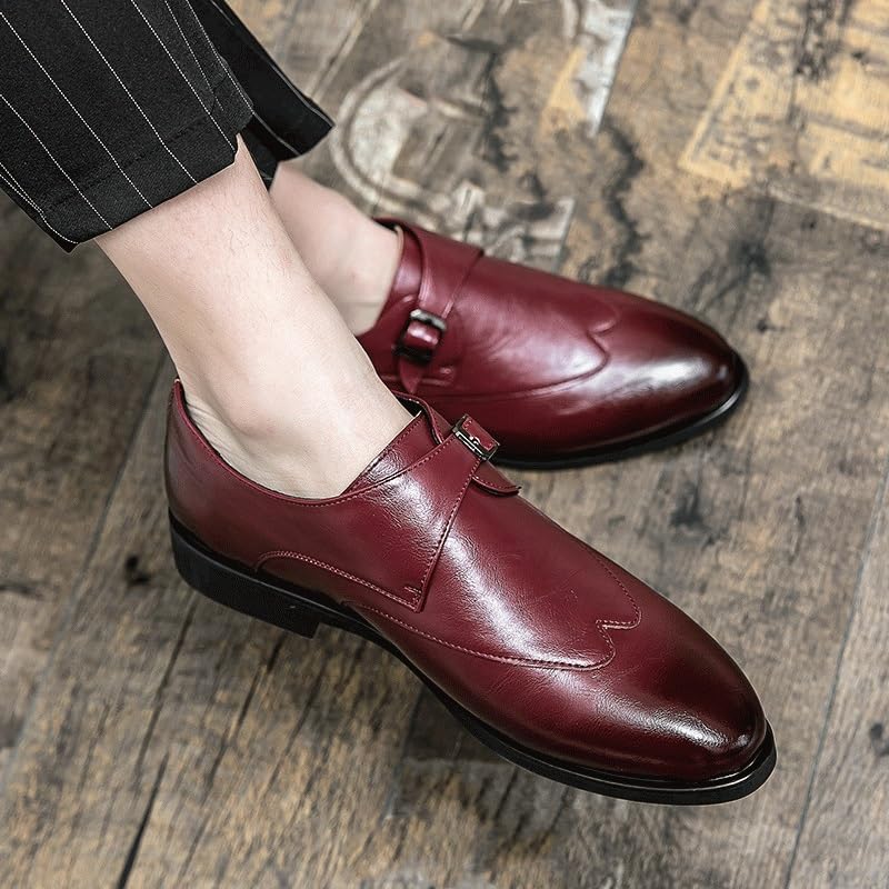 Men Dress Monk Shoes Anti-Slip Rubber Sole Slip Resistant Block Heel Shoe for Casual Wedding Party Prom Slip On Office Round Toe Vegan Pu Leather2