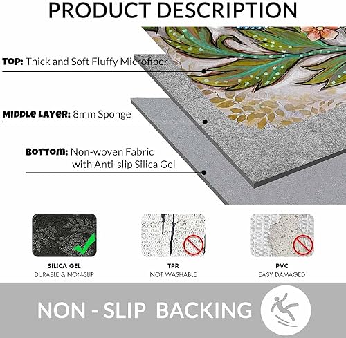 Miniatura 6 de AOYEGO Alfombra de baño de microfibra con diseño de peonía, crisantemo, loto, suave, para baño, cómoda, absorbente de agua, lavable a máquina, 16 x