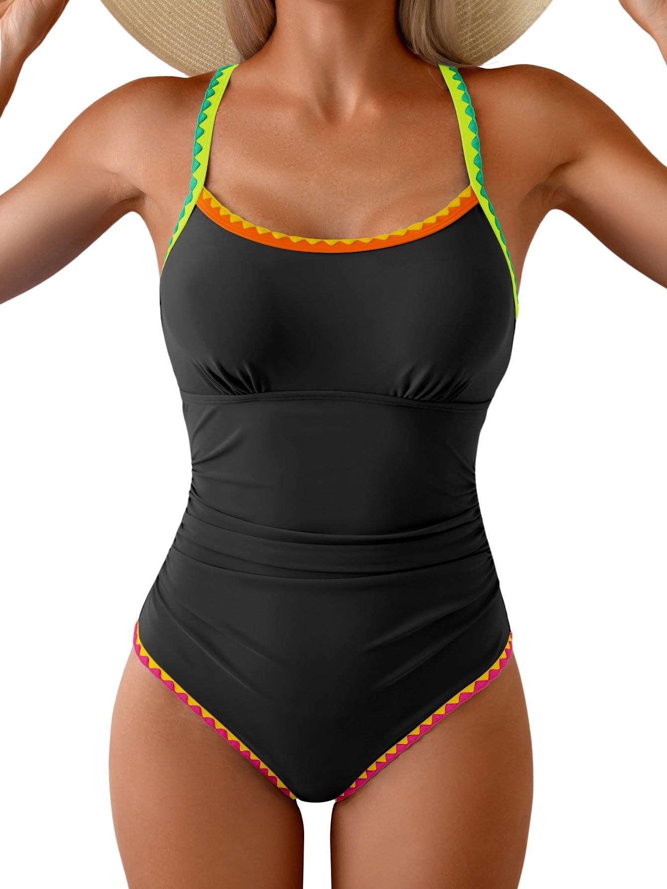 Eomenie Womens Tummy Control Swimsuit Criss Cross Tie Back Bathing Suit
