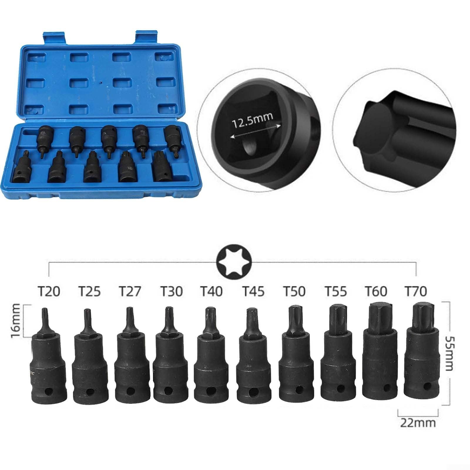 Adattatore Presa per torx 1/2 Pollice T20-T70 10 Acciaio Adattatore